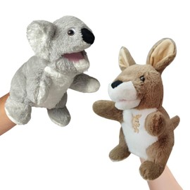 Koala and Kangaroo Australian Animal Hand Glove Puppets - Soft Fluffy Plush Stuffed Toys with Moveable Mouths and Arms