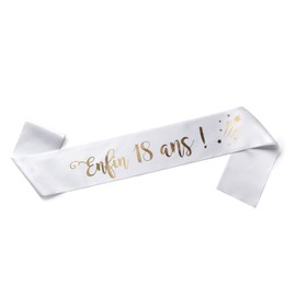 ENFIN 18 ANS - Birthday Sash - Gift or to Wear for 18 Years - White and Gold