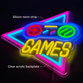 Zoaept Game Neon Sign for Wall Decor, Games Game-pad Neon Light with Dimmer, Gamer Room Decor for Boys, Vintage Gaming Light for Man Cave Gamer Room Boy Room, Gift for Boys Kids Gamer Teens