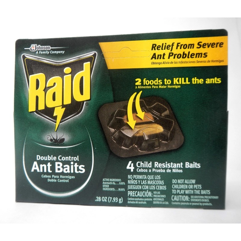 Raid Double Control Ant Baits Child Resistant .28oz Each (4ct
