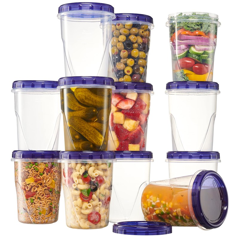 PLASTICPRO 6 Pack Twist Cap Food Storage Containers with Blue