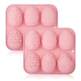 2 Pack Easter Silicone Molds,3D Bunny Easter Molds Silicone,6 Cavity Easter Egg Molds Silicone,Non-Stick Easter Candy Molds Silicone for Easter Baking Cookie,Chocolate,Jelly(Pink)