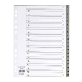 Dividers/Index Sheets, Polypropylene, DIN A4 with Numbers 1–20, Full Coverage, Cover Sheet Made of Sturdy Paper for Labelling, 5-Pack of 20 Dividers, Extra Wide for Organising Files in the Office