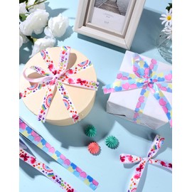 2 Rolls 25 Yards Heart Ribbons for Crafts,0.78" Valentines Love Ribbon Easter Grosgrain Ribbons Spring Colorful Ribbons for Kids Hair Bow Sewing Wreaths Gift Wrapping Easter Party Decorations