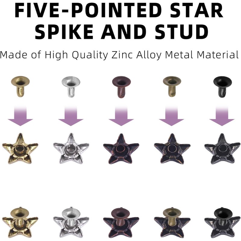Swpeet 120Pcs Bronze 0.47x0.23" - 12x6mm Star Rivets Studs Assortment