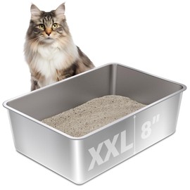 Stainless Steel Litter Box, XXL Extra Large Cat Litter Box,High-Sided Metal Litterbox for Big Cat,Multiple Cats,Easy to Clean,Non Stick and No Smell,23.6x15.7x8inch
