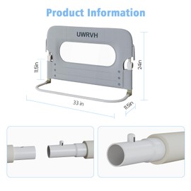 UWRVH Folding Bed Rail Guard for Toddlers,Safety Toddler Bed Rails,Baby Bed Rails- U-Shape No Drilling Design, Universal Fit for Twin/Full/Queen/King/Bunk Beds (Grey, 33" L x 23.6" H)