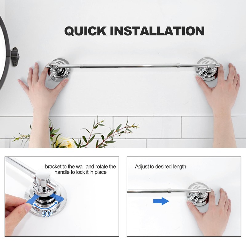 Suction Cup Towel Bar for Shower, 15.75''-25.6'' Adjustable Stainless Steel