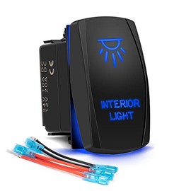 FABOOD F Interior Lights Rocker Switch 5Pin Laser On/Off Blue LED Light 20A/12V 10A/24V Toggle Switch with Jumper Wires Set for Automotive Boat Marine Truck Jeep Off-Road Bus RV