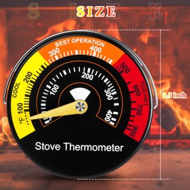 Copkim 1 Pcs Wood Stove Thermometer, Magnetic Oven Stove Temperature Wood Stove Accessories Fire Stove Pipe Thermometer Gauge for Wood Burning Stoves Top Gas Stoves Pellet Stove Fireplace Flue