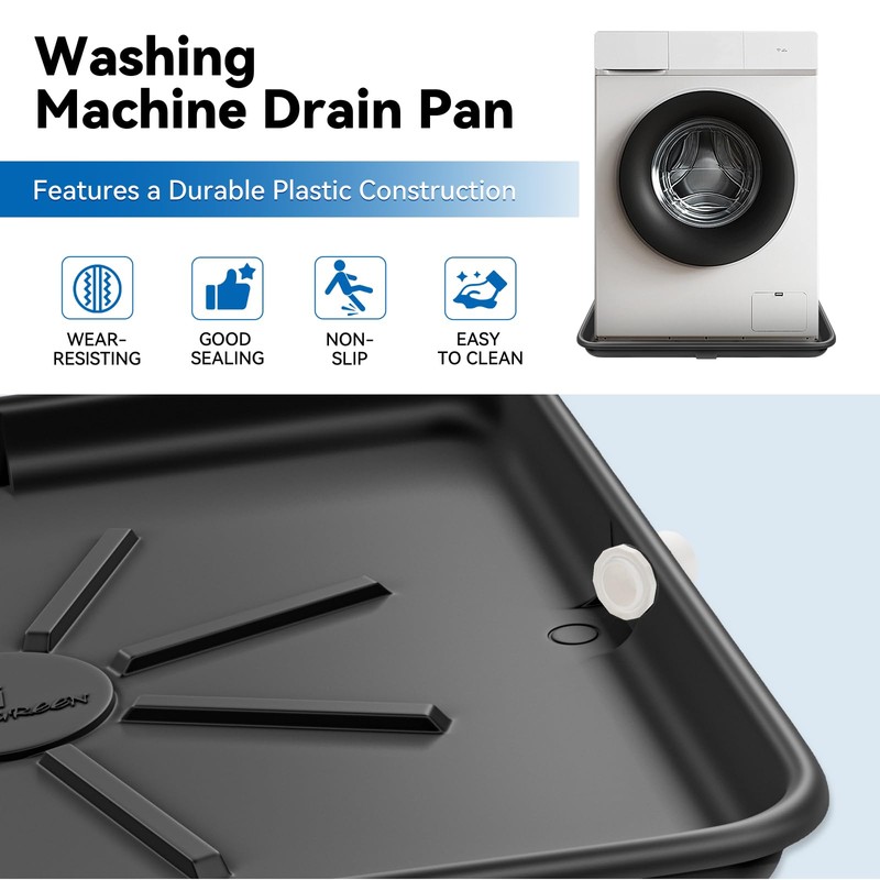 Uni-Green 30x32In Washing Machine Drain Pan, Raised Edge, 1" Drain