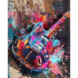 SVINOILER Electric Guitar Paint by Numbers Kits 16x20 inch Canvas DIY Oil Painting for Adults Beginner with Brushes Acrylic Pigment Colorful Style Street Guitar Drawings Without Frame
