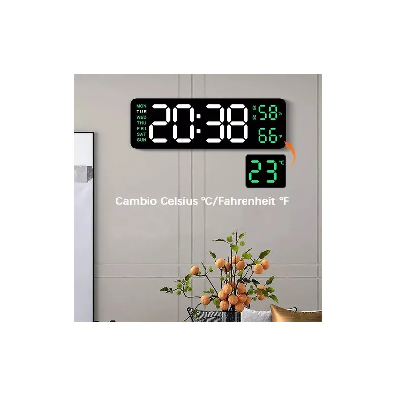 Reloj De Pared Digital Con Termómetro, Alarmas Y Calendario