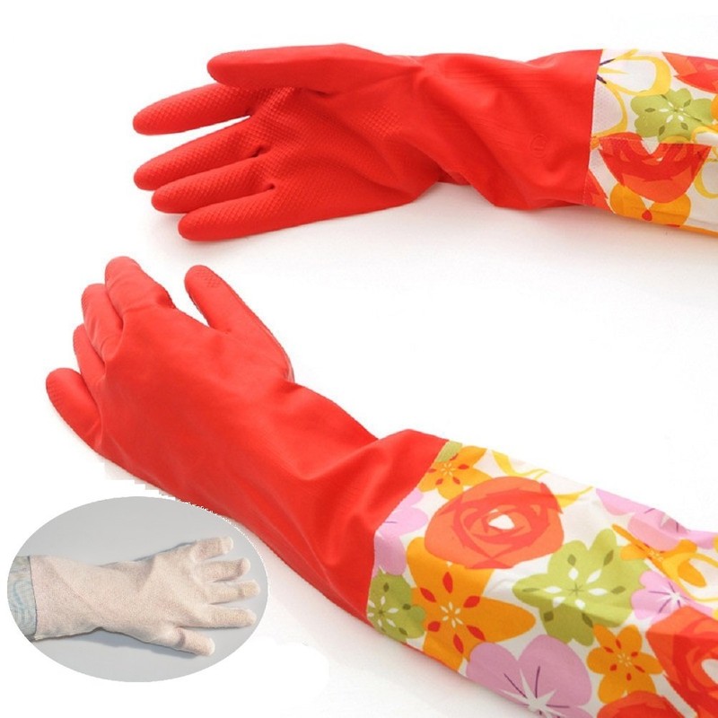 Treenewbid Kitchen Rubber Cleaning Gloves with Warm Lining Household Thickening
