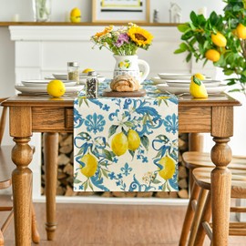 Artoid Mode Blue Lemon Iris Summer Table Runner, Seasonal Spring Kitchen Dining Table Decor for Home Party Decor 13x72 Inch