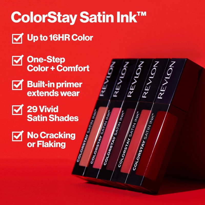 Revlon Liquid Lipstick, ColorStay Satin Ink, 035 Reigning Red, 0.17