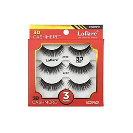 Laflare 3D Cashmere False Eyelashes 3 pcs Multipack, Ultra Soft, Glam, Wispy, Fresh, Luxurious, Cruelty-Free, Reusable, 100% Cashmere Texture, Fake Eyelashes 3 Pairs Eco Pack (CSR3PR)