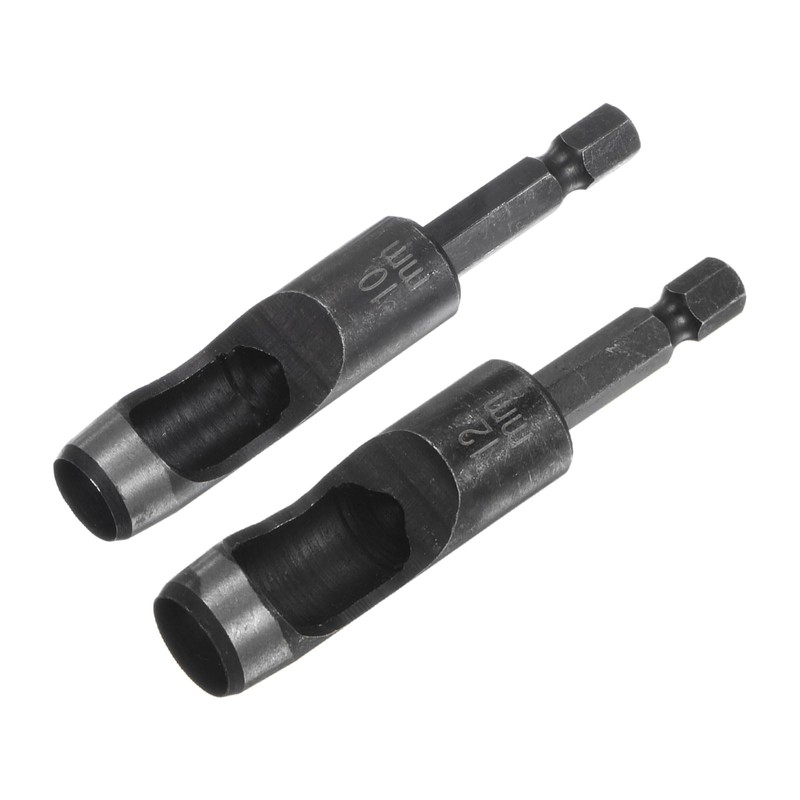 sourcing map 2pcs 10mm,12mm Leather Hollow Hole Punch 1/4" Hex