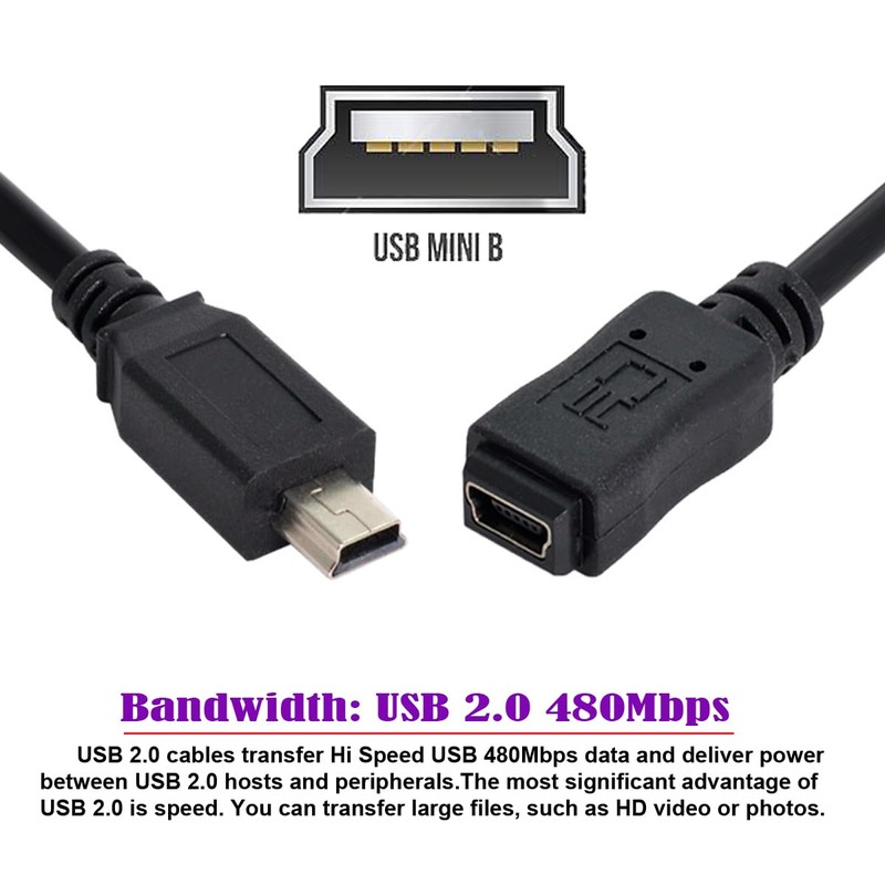 cablecc Mini USB B Type 5Pin Male to Female Extension