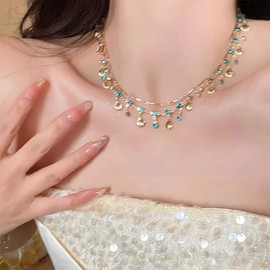 PYEUIFT 1 x Layering Chain Gold Women's Layering Necklace Women's Gold Chain & Long Chains with Pendant Double Multi-Row Delicate Gold Chain Women's Round Plate Jewellery