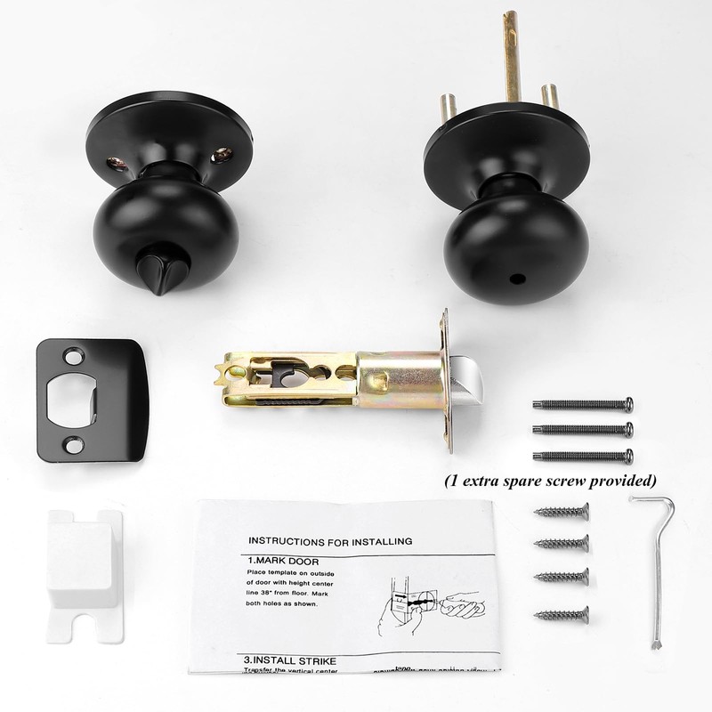 Probrico Privacy Round Black Ball Door Knobs - 8 Pack,