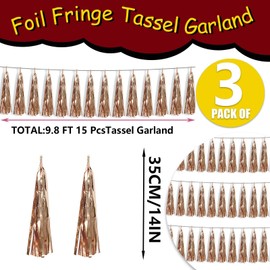 3P Metallic Fringe Tassel Banner Garland Foil Tinsel Streamer Wall Hanging Curtain Backdrop Banner for Parade Floats, Graduation Decorations, Wedding Party Decoration(Champagne Gold)