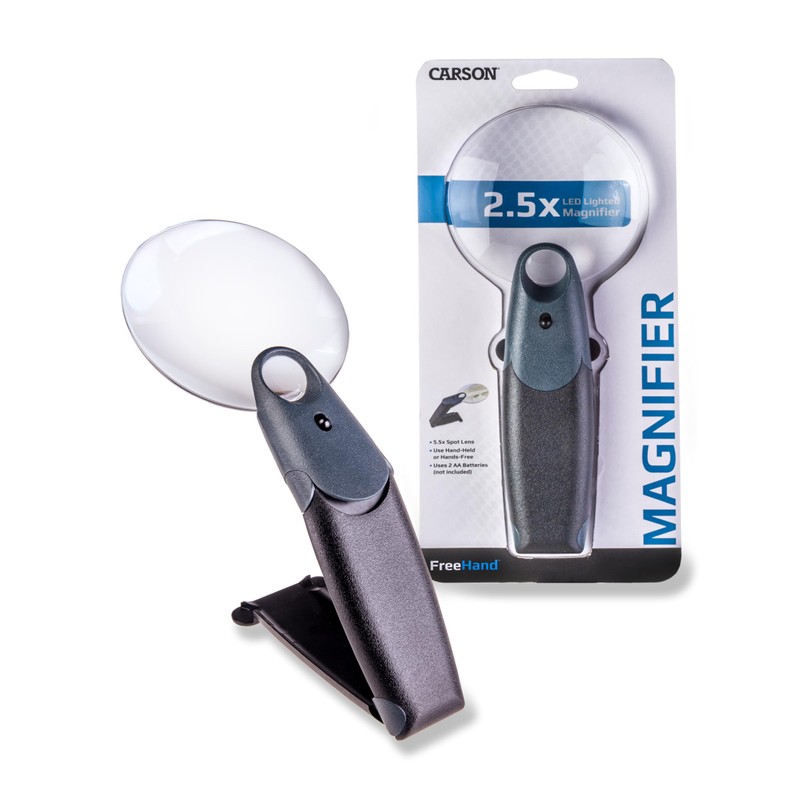 Carson FreeHand 2.5x LED Lighted Hand-Held or Hands-Free Magnifier with
