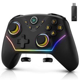 Multi-Platform Wireless Controller, PC Gaming Controller with 2.4G Adpater/Hall Joysticks/Hall Triggers/1200 mAh Battery/4 Programmable Buttons/RGB Lighting, Compatible with PC Windows 7/8.1/10/11, Switch/OLED/Lite, iOS, Android, Steam-Black