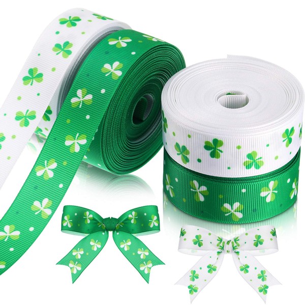4 Rolls 40 Yards Shamrock Grosgrain Ribbon Irish Clover Pattern