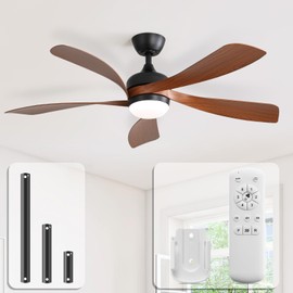 Sofucor 52 Inch Ceiling Fans with Lights and Remote, Outdoor Ceiling Fan with Light 6-Speed 3 CCT 3-Timer, Low Profile Ceiling Fan 5 Blade Noiseless Reversible DC Motor for Living Room Bedroom Patio