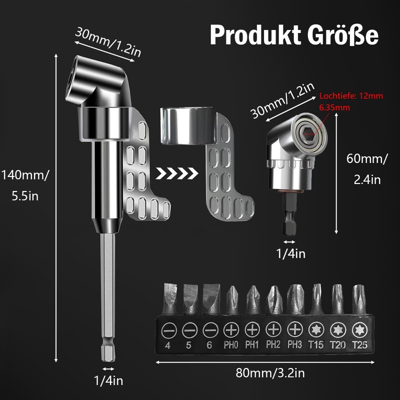 105° Angle Screwdriver Attachment Adapter, Angle Attachment for Cordless Screwdrivers