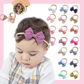AIMALL 2 PCS Baby Girl Infant Toddler Linen Elastic Bow Hairband Headband Hair Clip - Adorable Hair Accessory