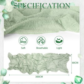 AiQInu Muslin Table Runner, 80 x 300 cm, Light Green Cheese Cloth Table Runner, Modern, Boho Green Table Runner, Rustic Gauze Table Runner, Washable for Wedding, Birthday Party Decor