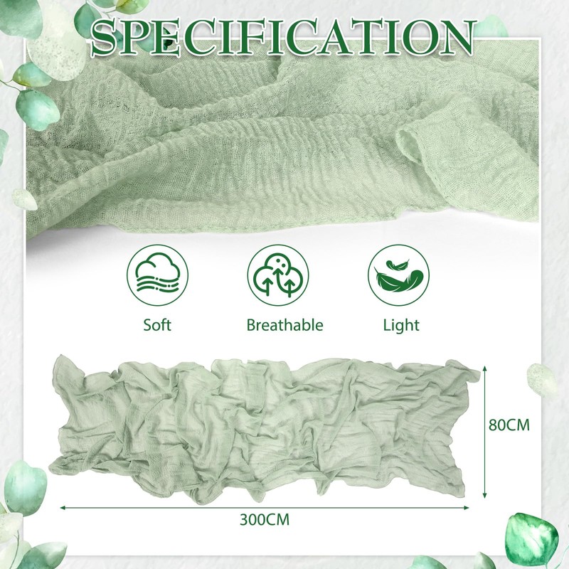 AiQInu Muslin Table Runner, 80 x 300 cm, Light Green