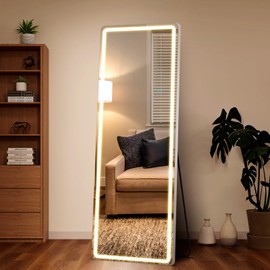 OLIXIS Full Length Mirror with Light, 16"×60" LED Full Body Mirror with 3 Color Lighting, Floor Mirror with Standing Wall Mounted for Bedroom, Dressing Room, Living Room, Bathroom