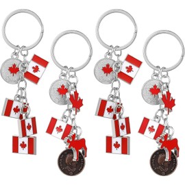 4 Pcs Canada Keychain, Flag Keychain Key Rings Key Chain, Canada Souvenirs Gifts for Friends Family Colleague (4, White)