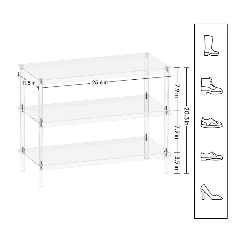 Aquiver 3-Tier Acrylic Shoe Rack - Modern Freestanding Shoe Storage
