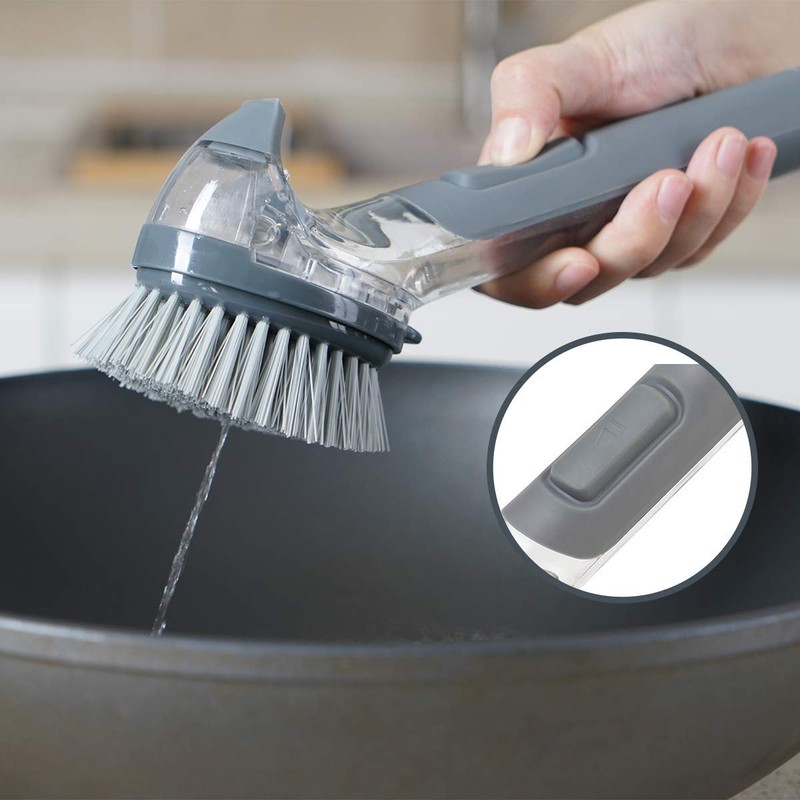 Dish Brush with Handle, JEHONN Dish Scrubber with Soap Dispenser