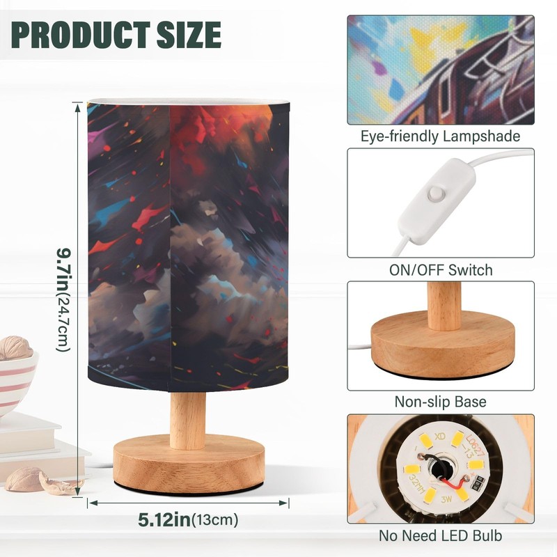 KUEJOP Bedside Lamps Watercolor Train Vehicle Table Lamp with Non-Slip