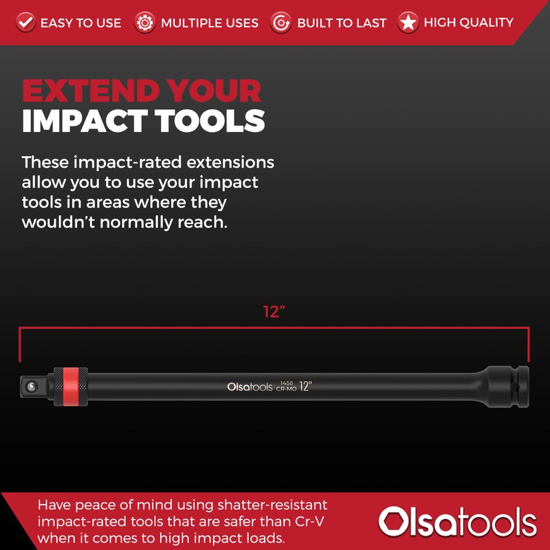 Olsa Tools Locking Impact Socket Bar | 1/2" Drive, 12"
