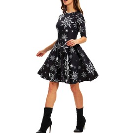 Ainuno Christmas Dresses for Women Vintage Ugly Xmas Shirt Dress Black 3D Casual,Snowflake L