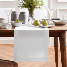 Solino Home Lino Camino de Mesa 48 Pulgadas - 100% Lino Puro White Camino de Mesa Corto 14 x 48 Pulgadas Ideal para tocador y mesas de café - Sonoma