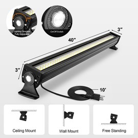 LED Work Light 100W, 12000LM Ultra-Bright 40in 5700K Linear Shop Light 110°Beam Angle Floodlight with On/Off Switch, Adjustable Bracket, Industrial Lighting for Warehouse, Garage, Shop (Black)