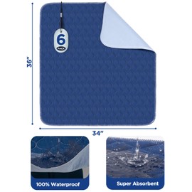 Hide Stains Bed Pads Washable Waterproof for Incontinence, 4-Layer Absorbency Pee Pads, Washable Underpad, Bed Wetting Pad for Elderly, Adults, Pets (Navy Blue, 34" x 36" | 6 Pack)