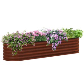 CHARMMA 8' x 2' x 1.4' Galvanized Raised Garden Bed Kit, Outdoor Metal Elevated Planter Box with Safety Edging, Easy DIY Stock Tank for Growing Flowers, Herbs & Vegetables, Brown