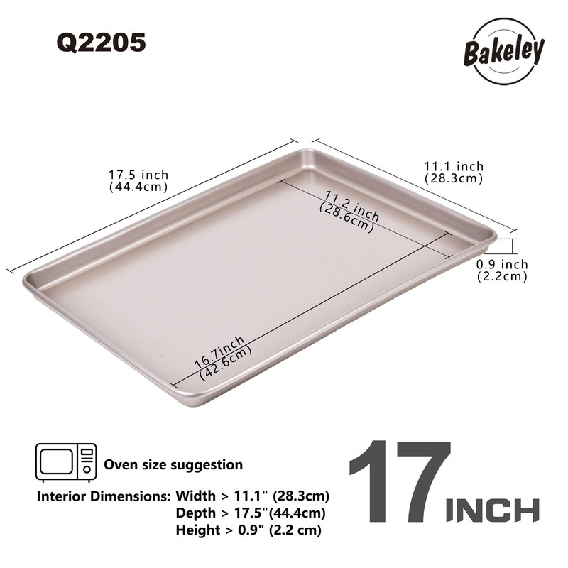Bakeley 0.8mm 17-Inch Half Sheet Baking Pans,0.8mm Durable Non-Stick Carbon