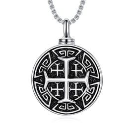LEECCI Jerusalem Cross Urn Necklace for ashes 925 Sterling Silver Crusaders Jerusalem Cross keepsake Pendant Christians Cremation Jewelry for Ashes for Men Father Husband