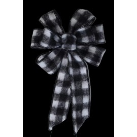 Dogwood Farm Market Small 5-6" Hand Made White & Black Buffalo Plaid Wired Christmas Bow - Wreath