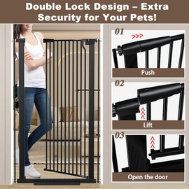 Fairy Baby 51.18" Extra Tall Cat Gate for Doorway, 29.5"-40.5" Extra Wide Pet Gate Dog Barrier Indoor for Cats Dogs, Kid Puppy Dog Gate No Jumping Over & No Climb, Metal Child Safety Proof Gate, Black