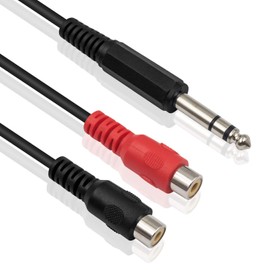 Poyiccot RCA to 1/4 Adapter, RCA Female to 1/4 '' Splitter Cable, 6.35mm 1/4 inch TRS Stereo Jack Male to 2 RCA Female Plug Y Splitter Adapter Cable, 6.35mm to RCA Cable 20cm/8inch (6.35M-2RCAFM）